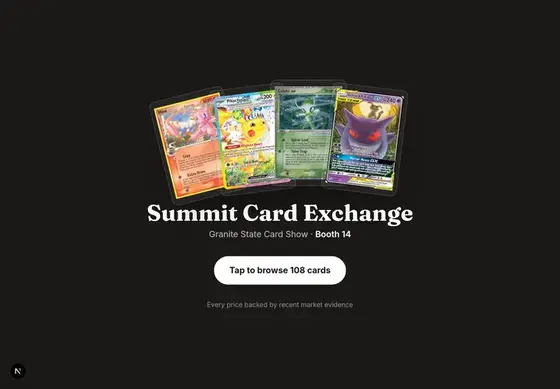 BoothVault kiosk attract screen with a fan of cards